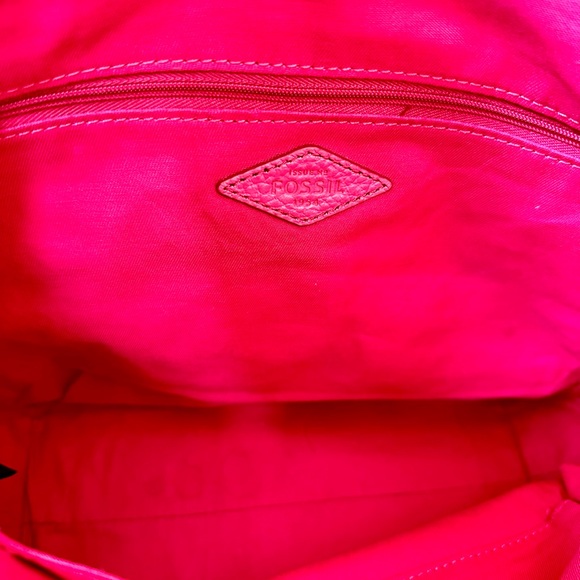 Fossil Sydney Pink Pebbled Leather Zip Tote Brown Trim - Picture 6 of 6